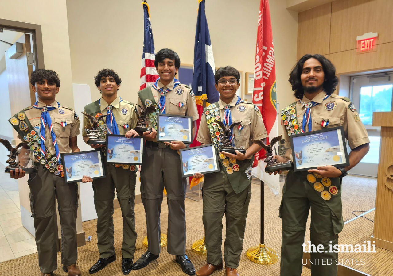 Aamil Momin, Areez Momin, Ilm Dhuka, Rayyan Meredia, Xavier Momin, and Ehan Umatiya received their honors as Eagle Scouts.