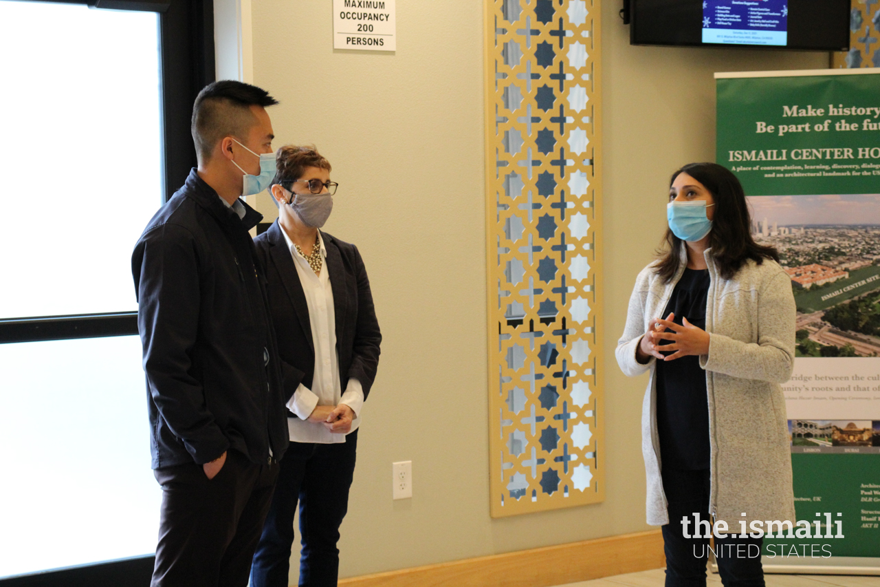 Assemblymember Lee listens to Chairperson Sheila Lalani Solis during his visit to Santa Clara Valley Jamatkhana. 