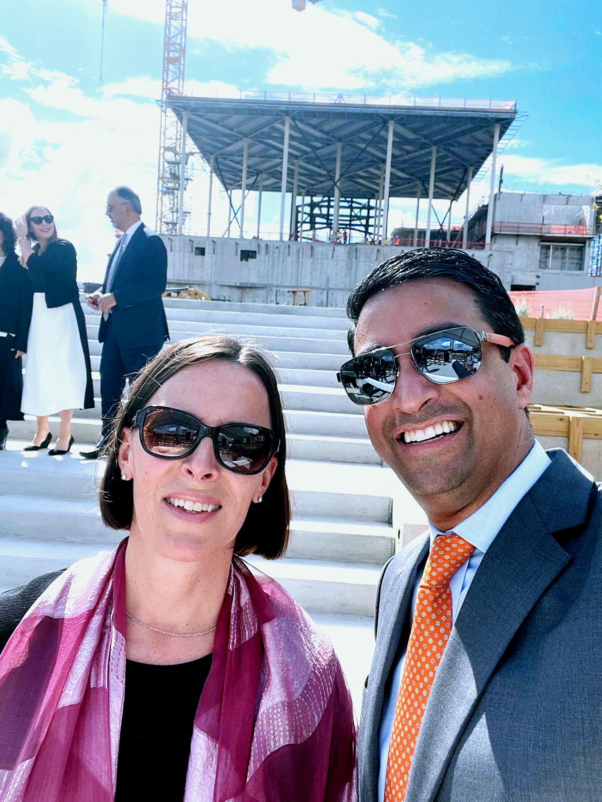 Omar Samji with Meg Booth, CEO of Performing Arts Houston, at the Topping Up ceremony at the site of the Ismaili Center Houston.