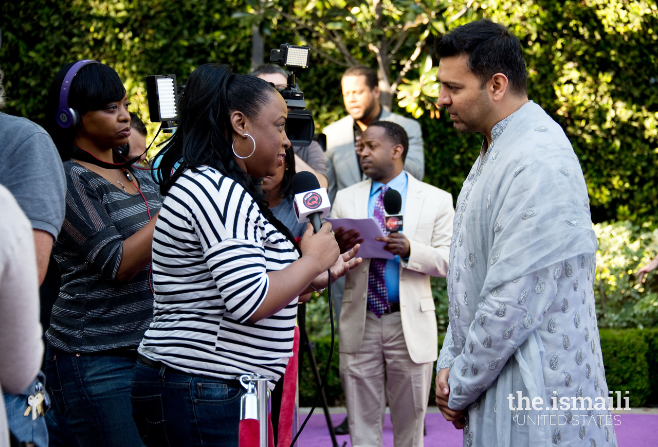 Riaz Patel doing the press line for the Silver Rose Awards, where he was honored for his service to the Jenesse Center, a domestic violence shelter in Los Angeles.