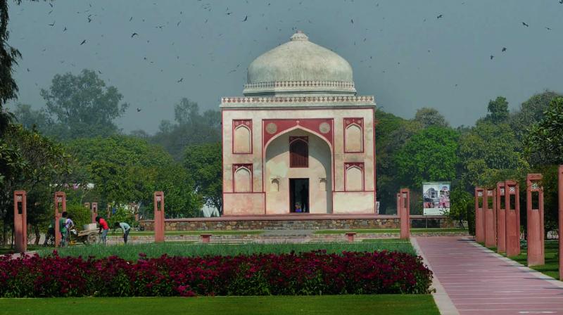 Sunderwala Burj tomb in Sunder Nursery, a 16th-century heritage garden complex adjacent to Indian Unesco site Humayun’s Tomb. 