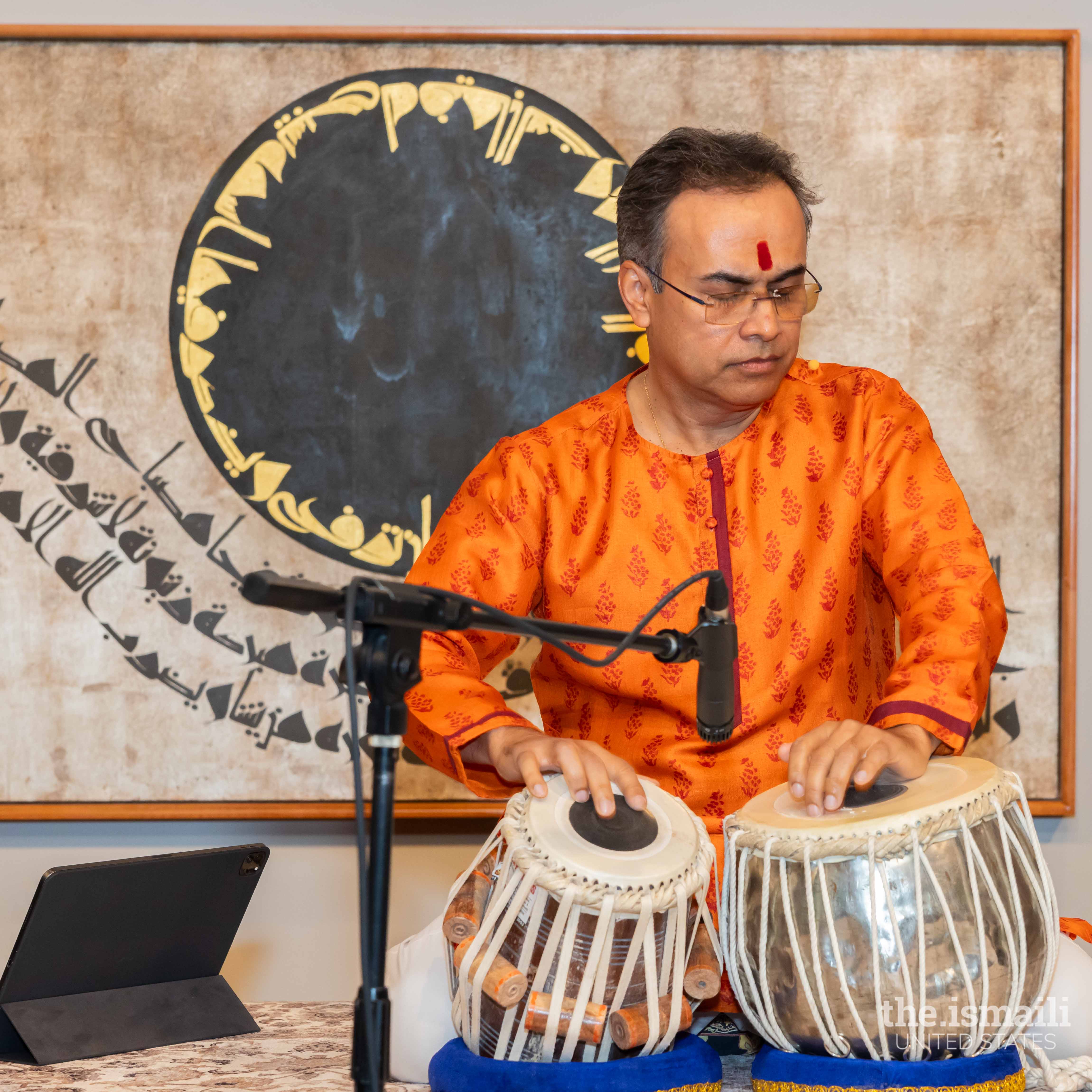 Sandeep Das, Grammy-winning tabla player and composer, performing at the Houston Principal Center.