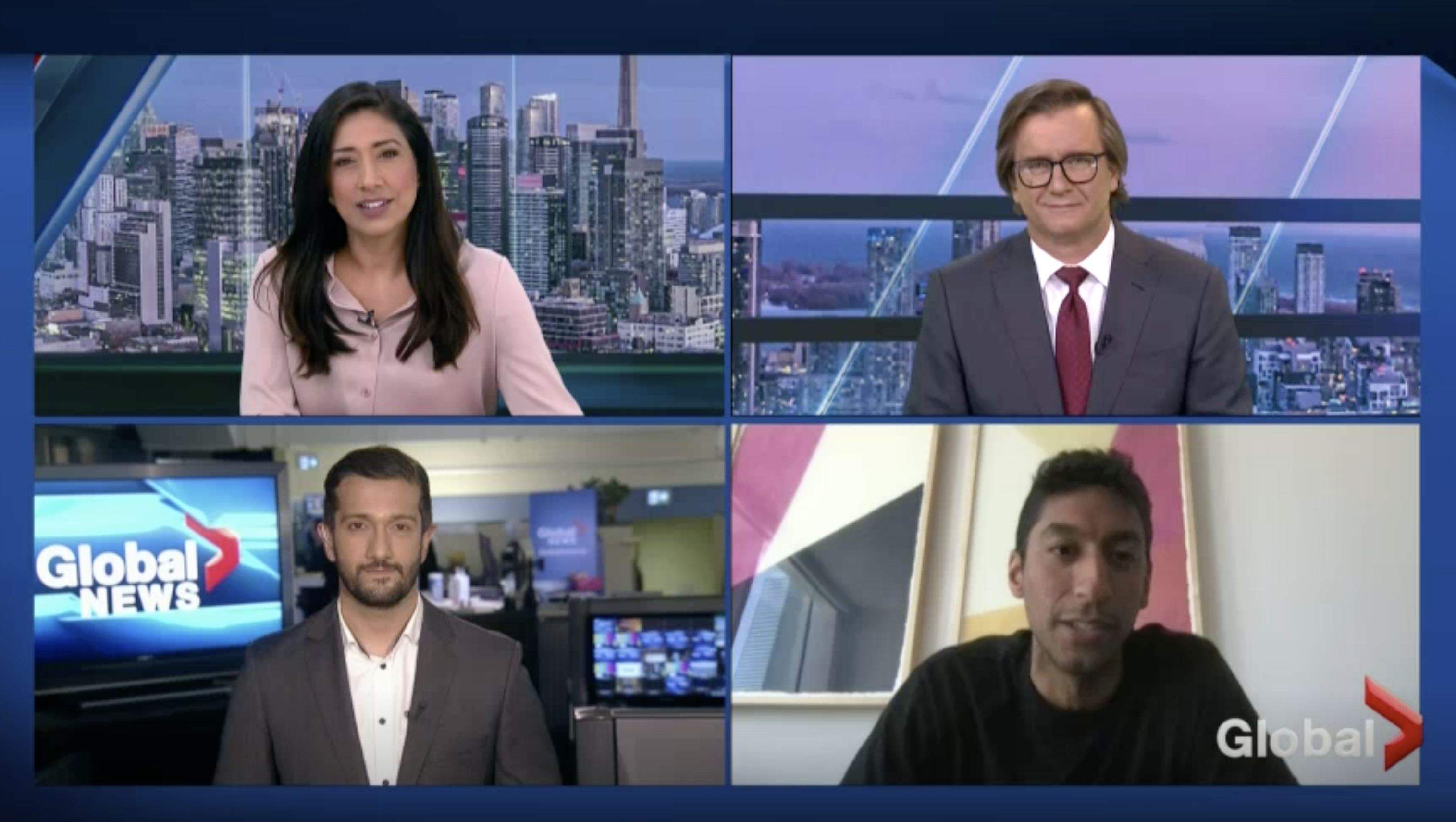 Zain appeared as a guest on a news broadcast hosted by Global News Toronto anchor Farah Nasser, along with reporter Kamil Karamali and Farah’s co-anchor Alan Carter, to discuss his texting tool.