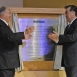 Mawlana Hazar Imam and President Rahmon share a joyful moment, following the unveiling of the plaque marking the inauguration of the Ismaili Centre, Dushanbe.