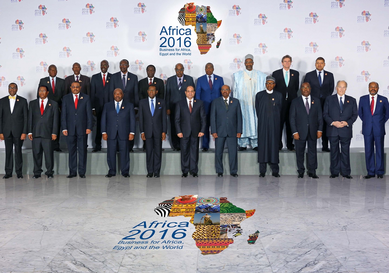 Mawlana Hazar Imam together with heads of state at the Africa 2016 Forum in Sharm el Sheikh, Egypt. AKDN / Zahur Ramji