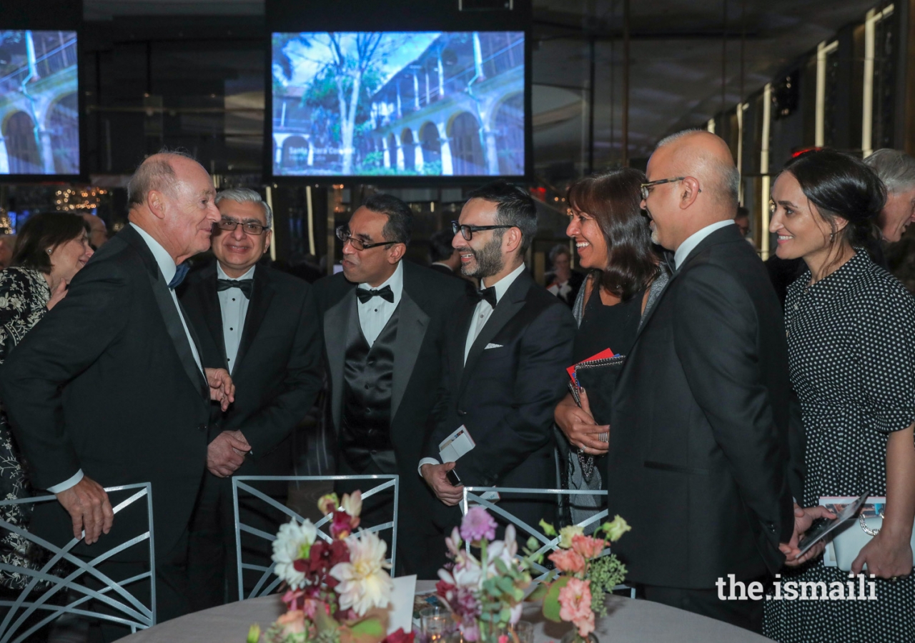 Prince Amyn meets with leaders of the Ismaili Council for the USA and Aga Khan Foundation USA at the 2018 Hadrian Gala in New York City.