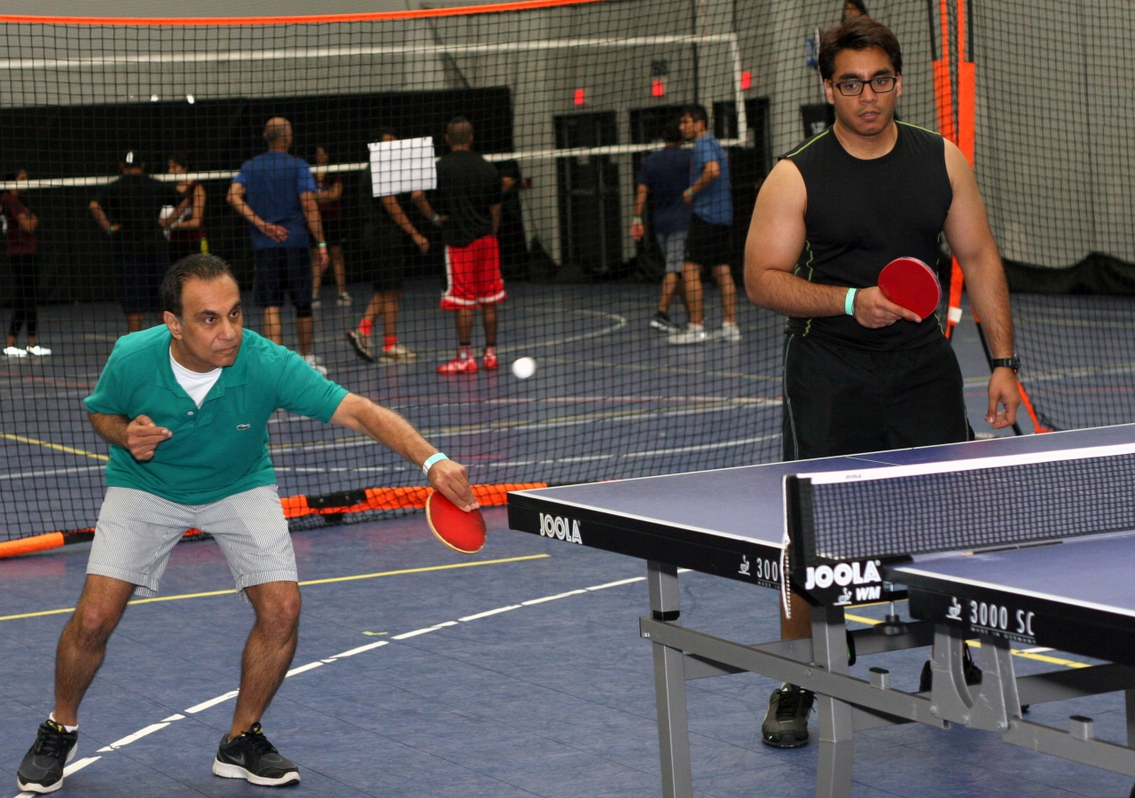 Intense focus on display during the table tennis men's doubles