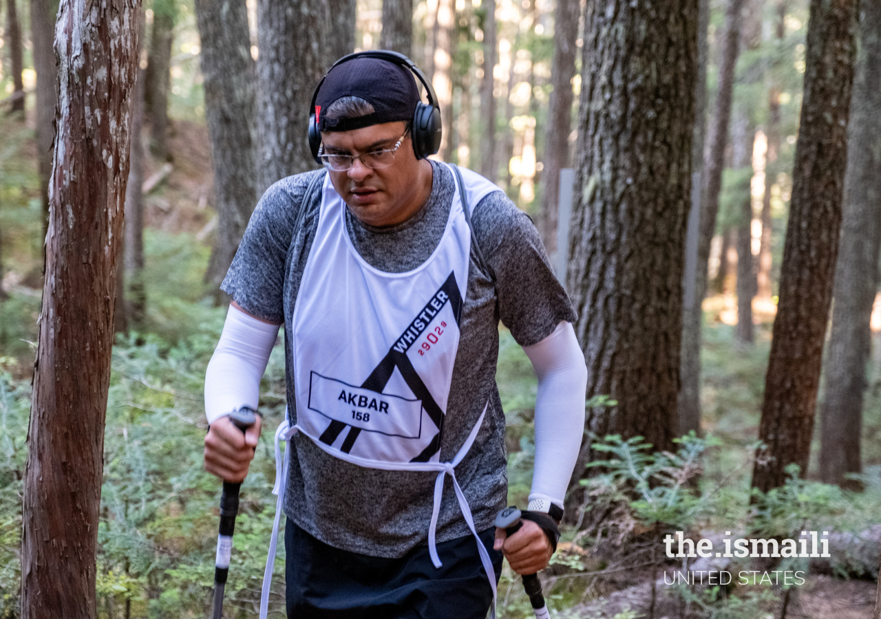 Despite the cold and other obstacles, Akbar continues to climb Mount Whistler, British Columbia.