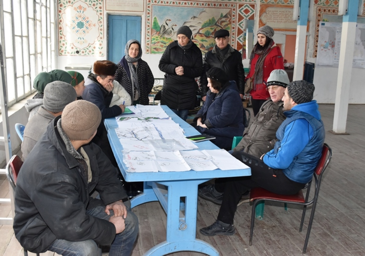 Shiraz and experts meeting with Watershed Working Group Members, Pokhut village, Ayni district.