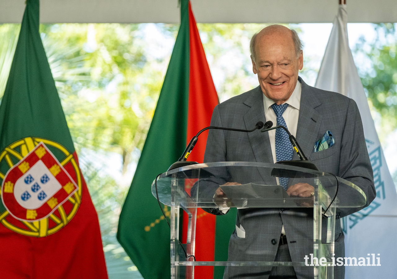 Prince Amyn welcomes guests to the Imamat Day reception at the Diwan of the Ismaili Imamat on 4 July 2024.