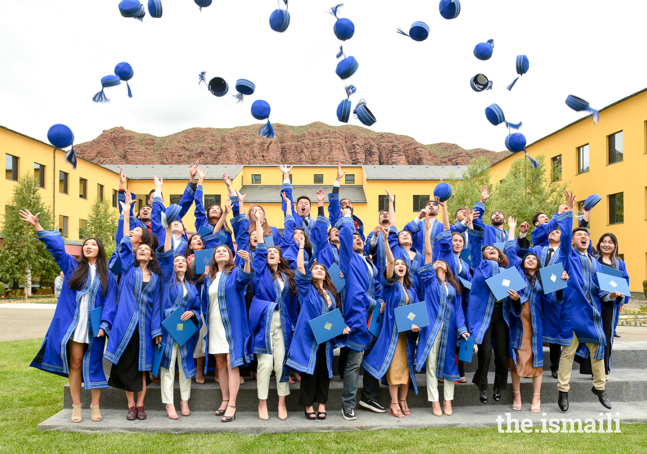 Graduands at UCA's Naryn campus celebrate at the convocation ceremony.