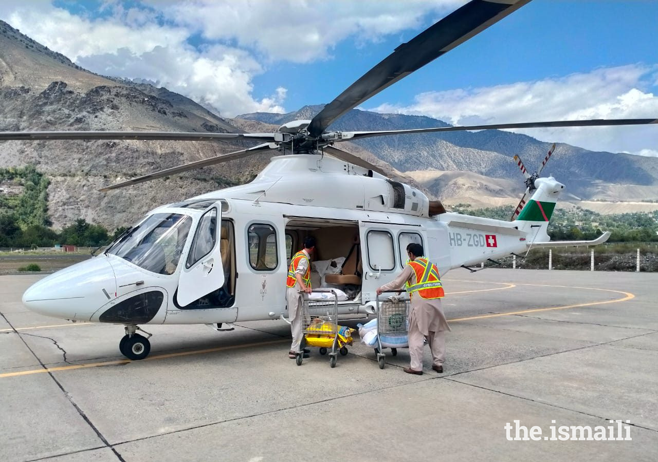 An AKDN helicopter has been delivering food and relief items to stranded families in inaccessible regions.