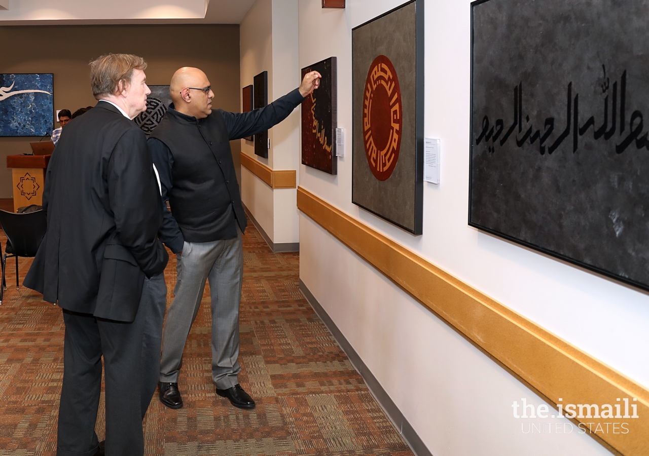 The artist, Malikshah Muradally, and Stephen Arbogast in deep conversation about the meaning behind the artwork.