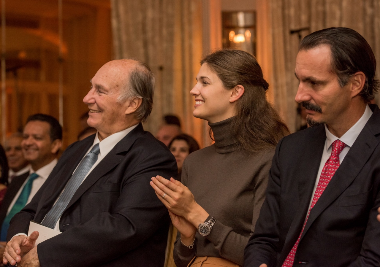 Mawlana Hazar Imam, Prince Rahim, and Princess Salwa at Prince Amyn’s 80th birthday celebration.