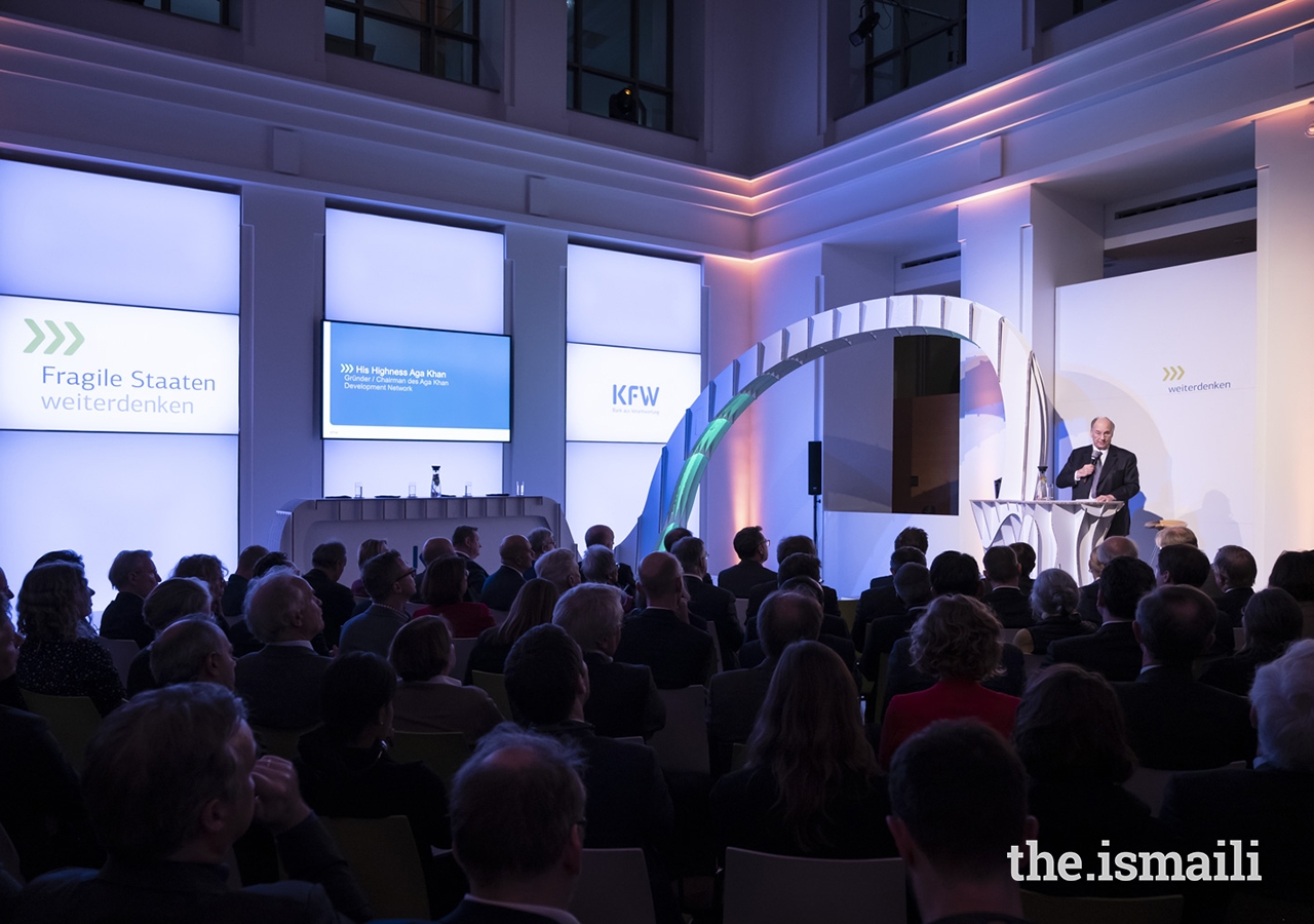 Mawlana Hazar Imam delivers remarks at the event entitled “Fragile States Thinking Ahead” in Berlin.