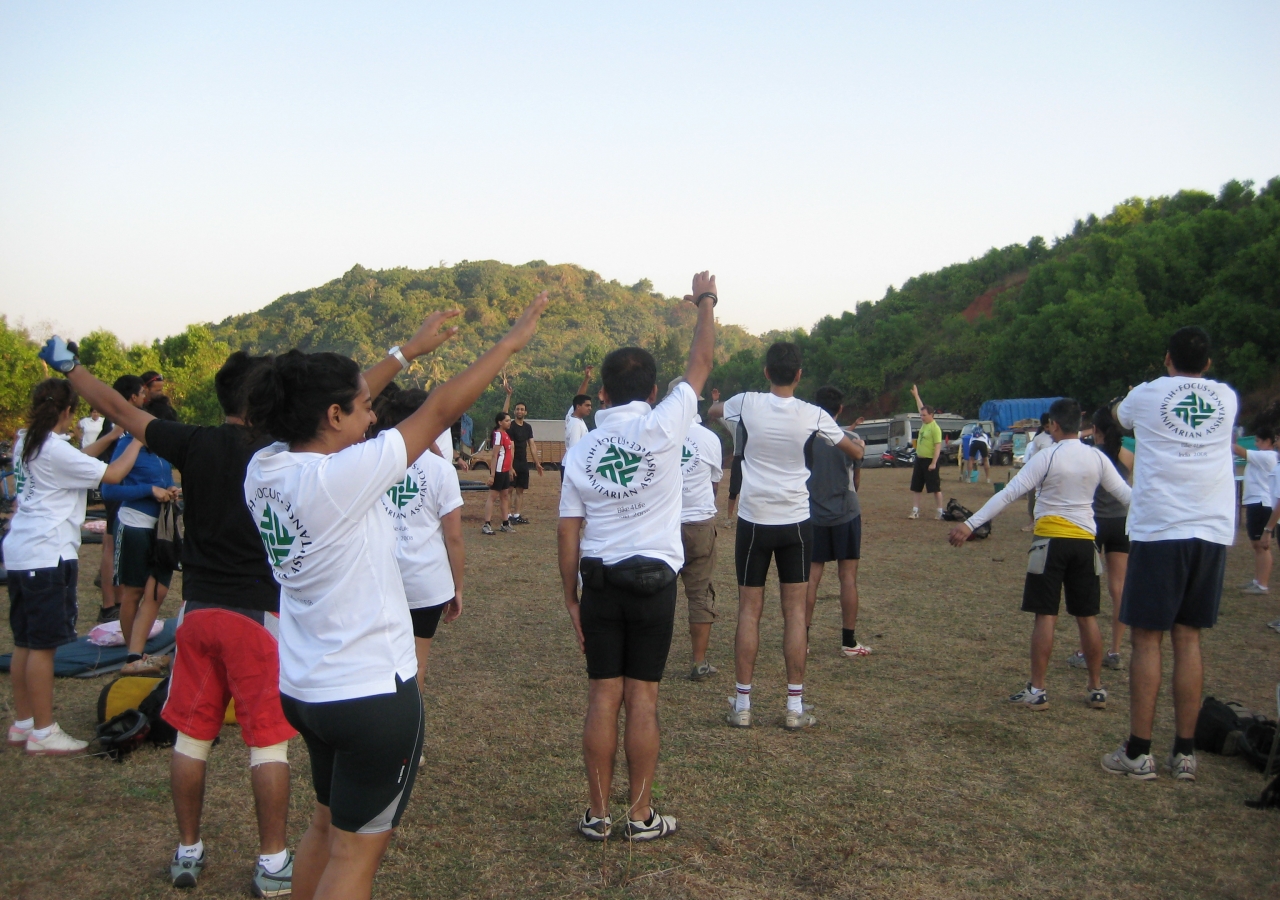 Participants began their day soon after sunrise, with warm-up exercises to get limber ahead of the day’s cycling.  