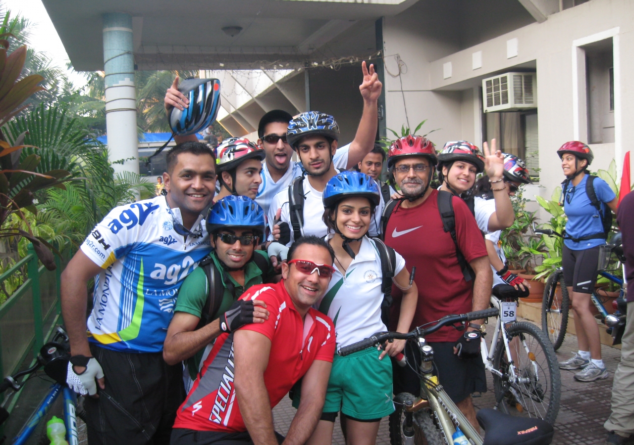 Ready for the first day of cycling: Having slept for one night at a hotel in Alibaug, participants from six countries were set to begin their long journey to Goa. 