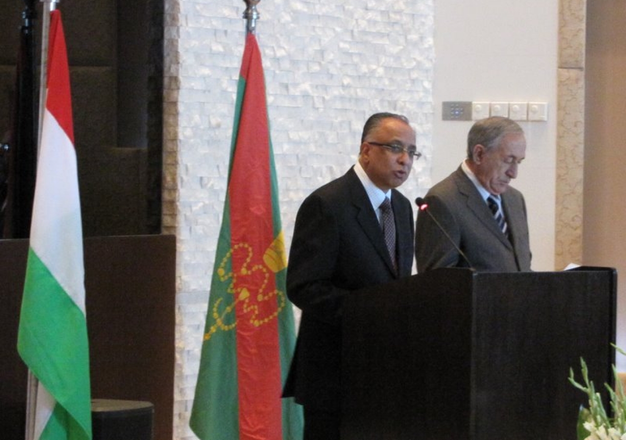 AKDN Resident Representative Munir Merali delivers the opening address alongside His Excellency Abdulla Yuldoshev, First Deputy Minister of Foreign Affairs of the Republic of Tajikistan.