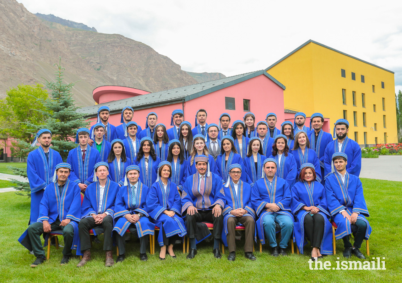 Graduands at UCA's Khorog campus gather for a group photograph.