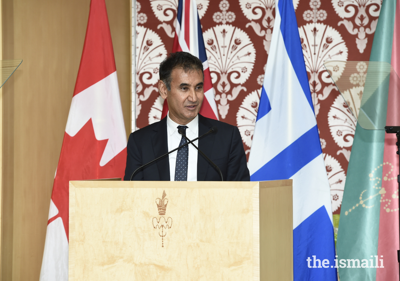 Ameerally Kassim-Lakha, President of the Ismaili Council for Canada, addresses guests at a ceremony to celebrate the groundbreaking of Generations Toronto on 27 September 2022.