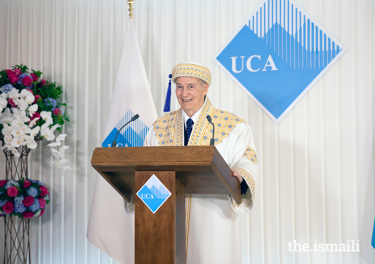 Mawlana Hazar Imam addresses graduands, faculty, staff, and supporters at the convocation ceremony of the University of Central Asia’s first graduating class.