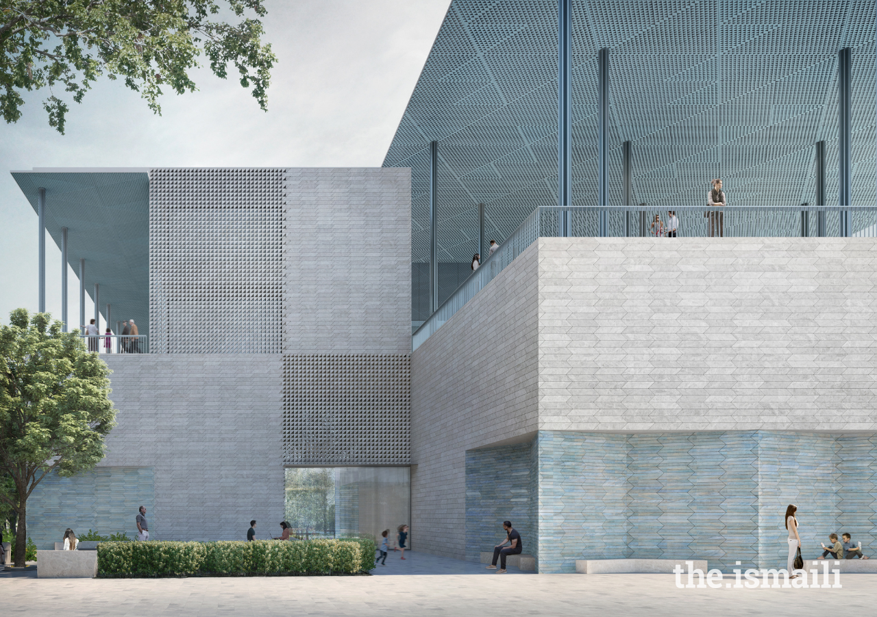 Library Court view with alcoves and eivans above. The Center will be a venue for educational, cultural, and social events, to encourage understanding and facilitate the sharing of perspectives across peoples of diverse backgrounds, faiths, and traditions.