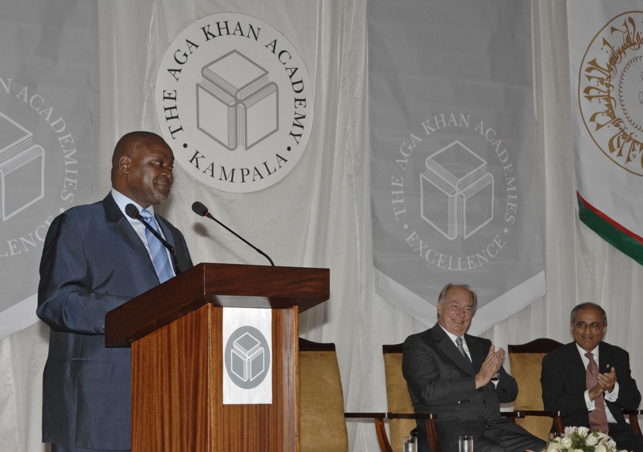 His Excellency Professor Gilbert Bukenya, Vice President of Uganda, speaks at the occasion of the foundation-stone ceremony of the Aga Khan Academy, Kampala, in the presence of Mawlana Hazar Imam.