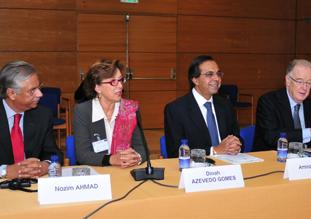 AKDN Representative Nazim Ahmad, Dinah Azevedo Gomes, Ismaili Council for Portugal President Amirali Bhanji, and UN High representative for the Alliance of Civilizations Dr Jorge Sampaio participate in the proceedings of the 2009 Lisbon Forum hosted at th