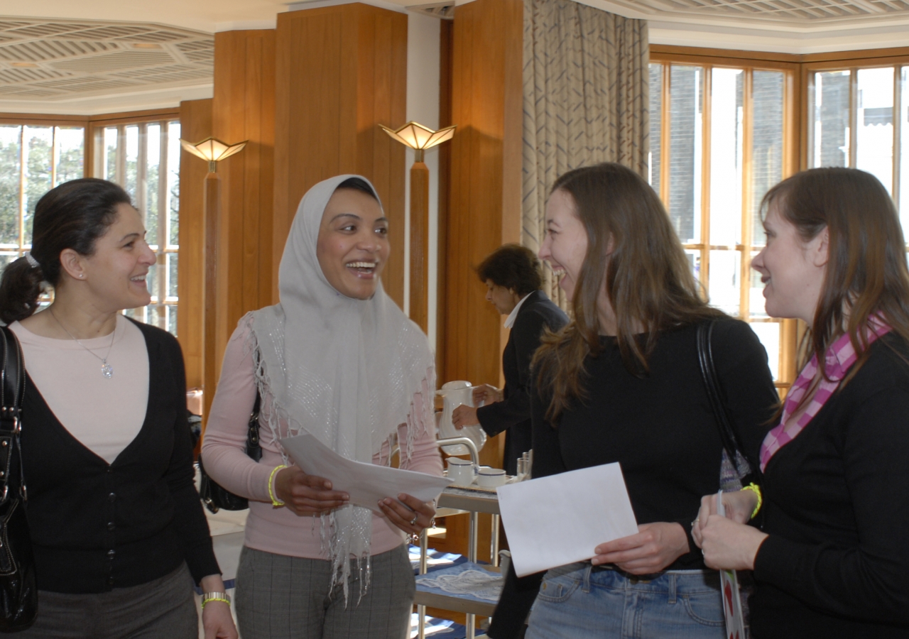 Women of diverse backgrounds exchange stories and ideas at the International Women’s Day event held at the Ismaili Centre, London.