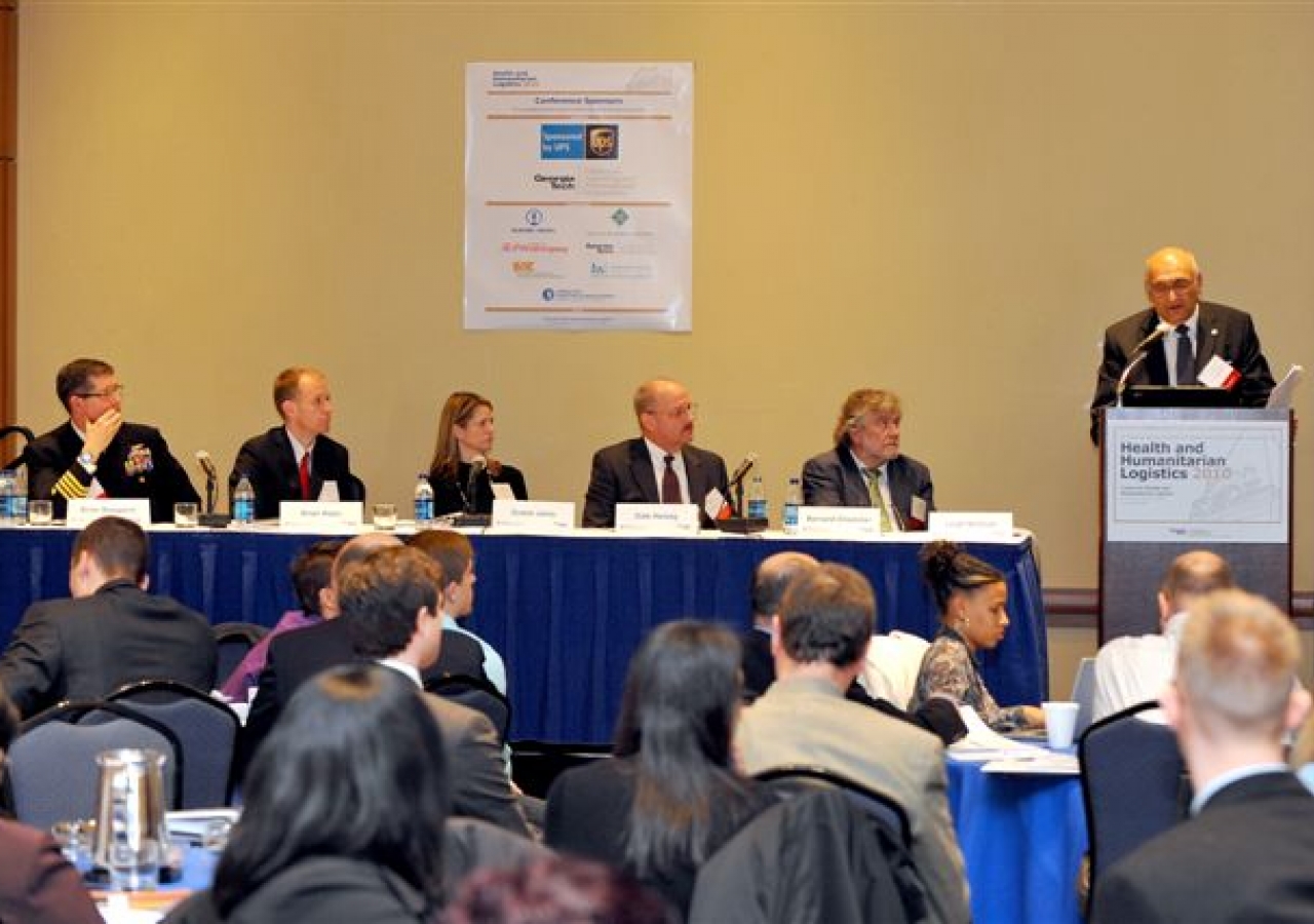 FOCUS International Coordinator Gulam Juma delivers his presentation at a panel discussion on “Education, Community Preparedness and Capacity Building.”  From right to left: Bernard Chomilier, World Food Programme; Dale Herzog, United Parcel Service and C