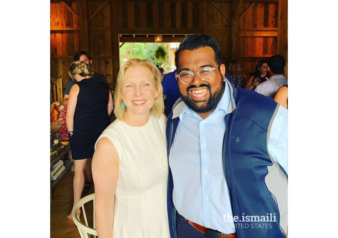 Rayhaan with his former boss, US Senator Kirsten Gillibrand (D-NY), at a campaign event in Albany, NY in June 2019.