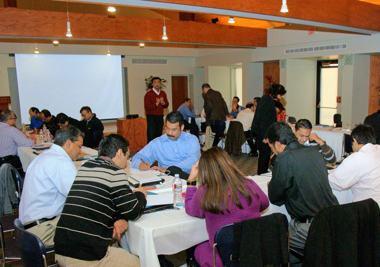 Nooruddin Karsan, Chairman and Chief Executive Officer of human resources firm Kenexa, leads an interactive training session on leadership development.