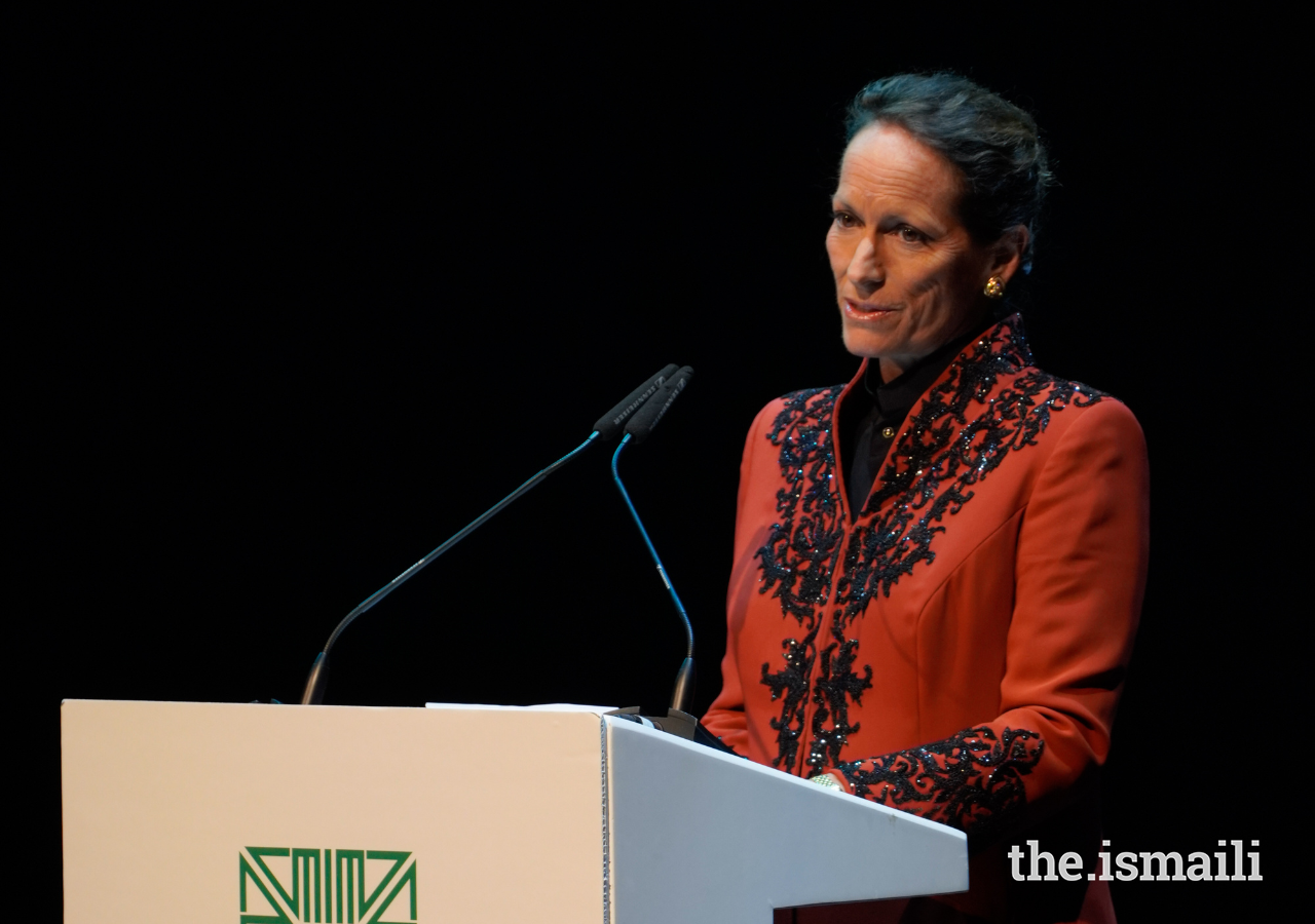 Princess Zahra addresses guests gathered at the Aga Khan Award for Architecture Prize-Giving Ceremony in Muscat, Oman, on 31 October 2022.