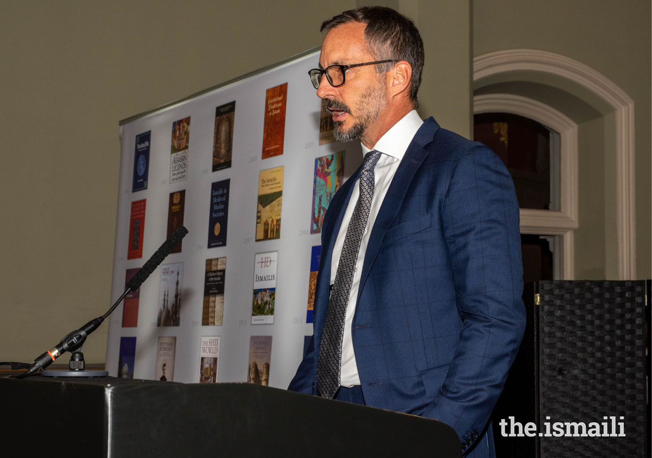 Prince Rahim delivers remarks at a special event in London to honour the contributions of Dr Farhad Daftary to The Institute of Ismaili Studies.