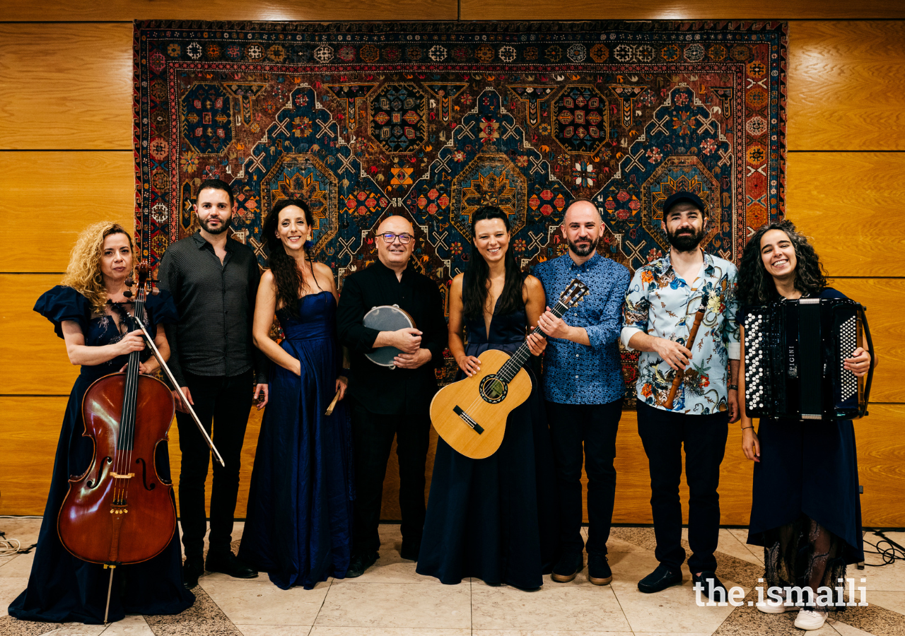 The Aga Khan Master Musicians and the Amara Quartet pose for a group photograph.