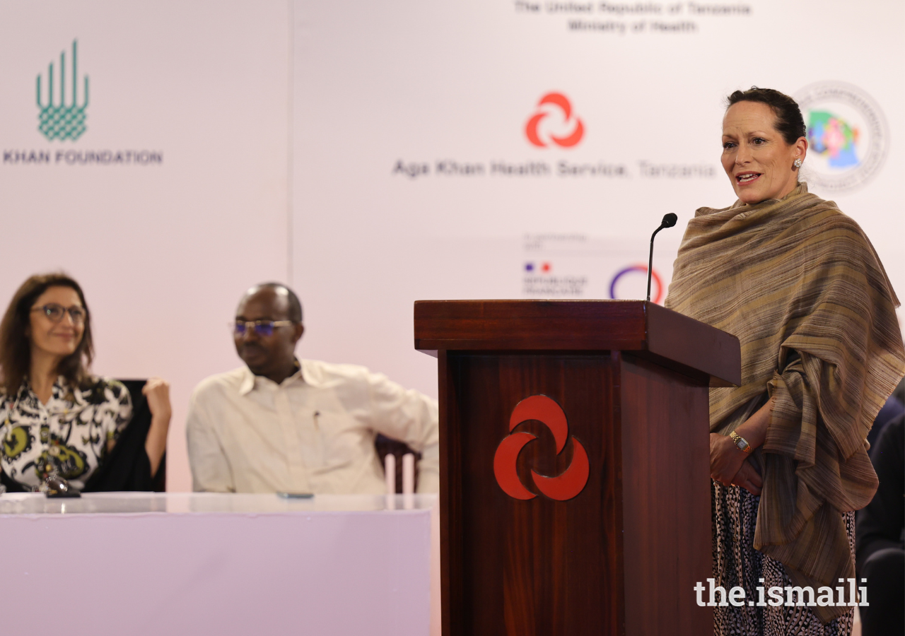 Princess Zahra addresses guests at the inauguration of the Cancer Care Centre at the Aga Khan Hospital, Dar es Salaam.