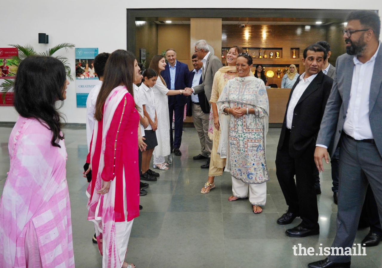 Princess Zahra and her daughter Sara meet students of the Aga Khan Academy Hyderabad.