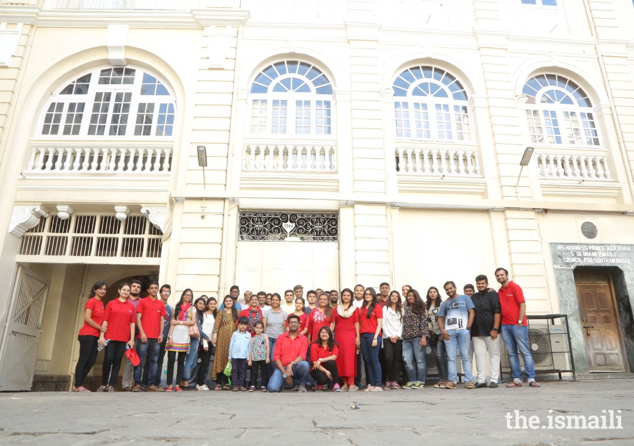 Participants of the heritage walk in the compound of Darkhana Jamatkhana, the first Jamatkhana established in Mumbai.