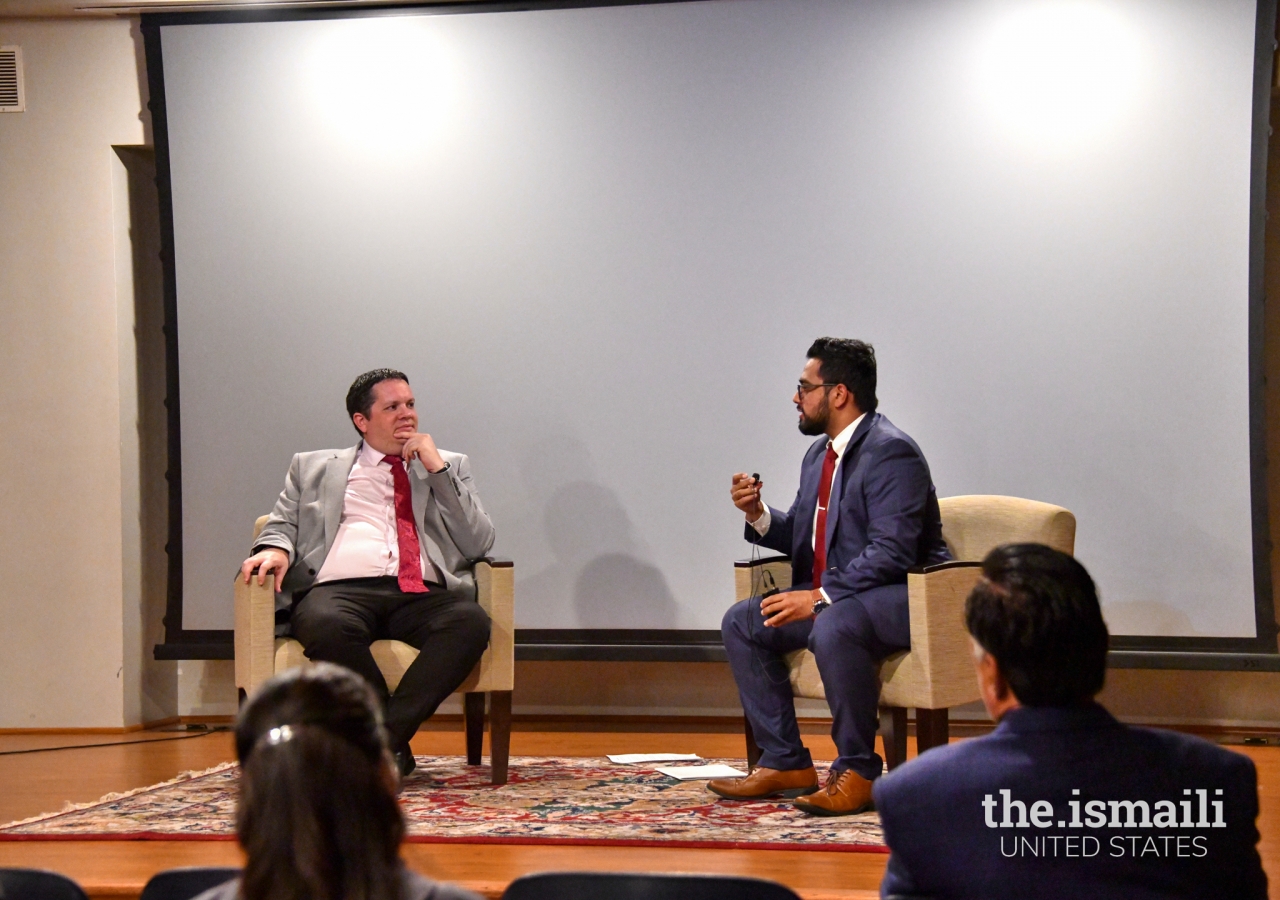 Dr. Stephen Burge with moderator Sahil Badruddin.