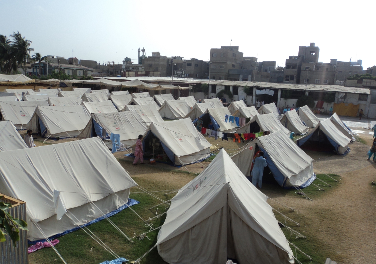 A tent village established by FOCUS to house those displaced by the torrential rains that struck Sindh in August 2010.