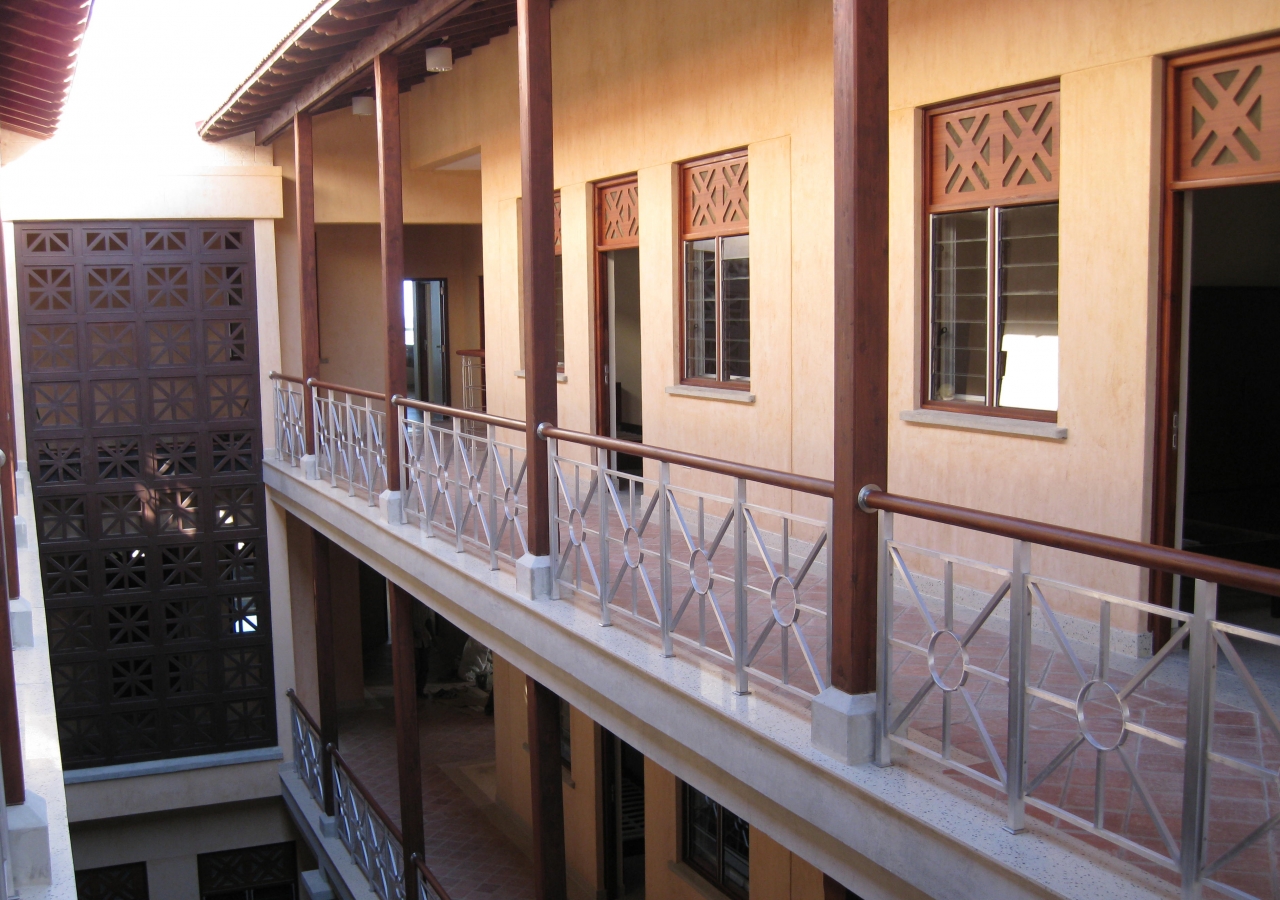 The internal courtyard of the Student Residence at the Aga Khan Academy, Mombasa.