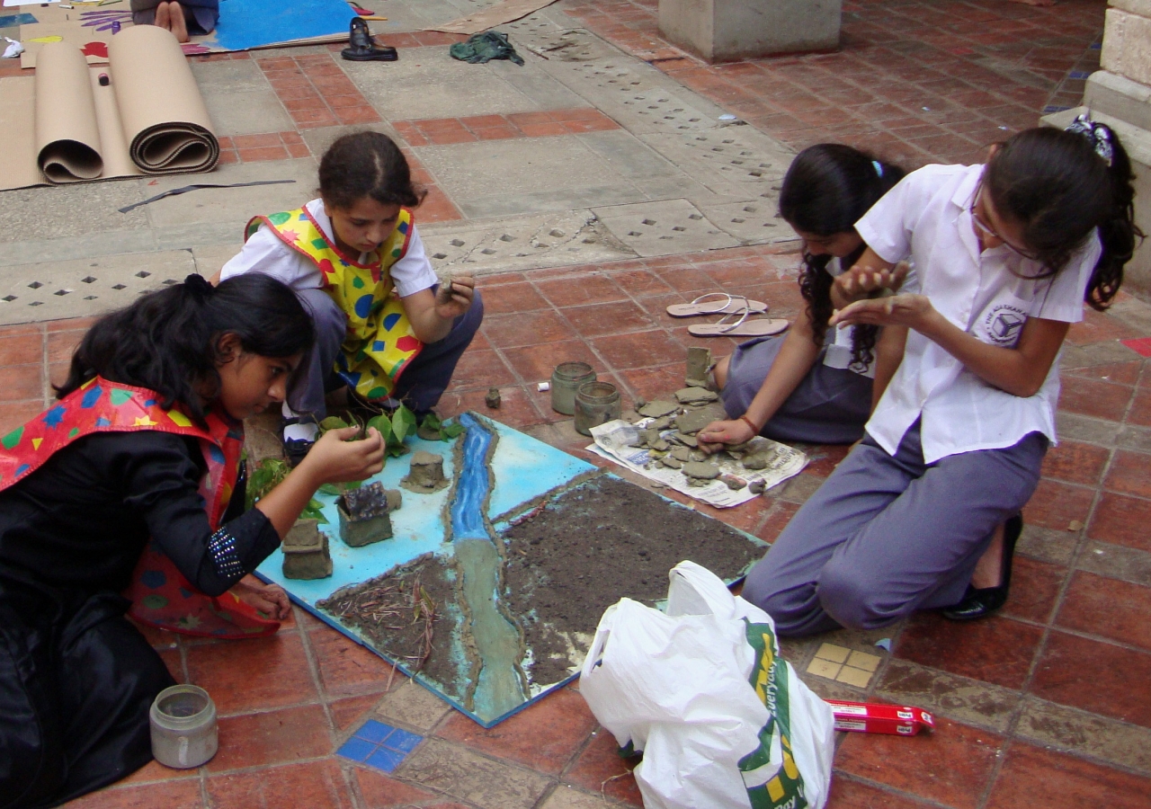 Some of the Tajik girls working on a Mau Forest model for their Year 6 Primary Years Programme Exhibition presentation.