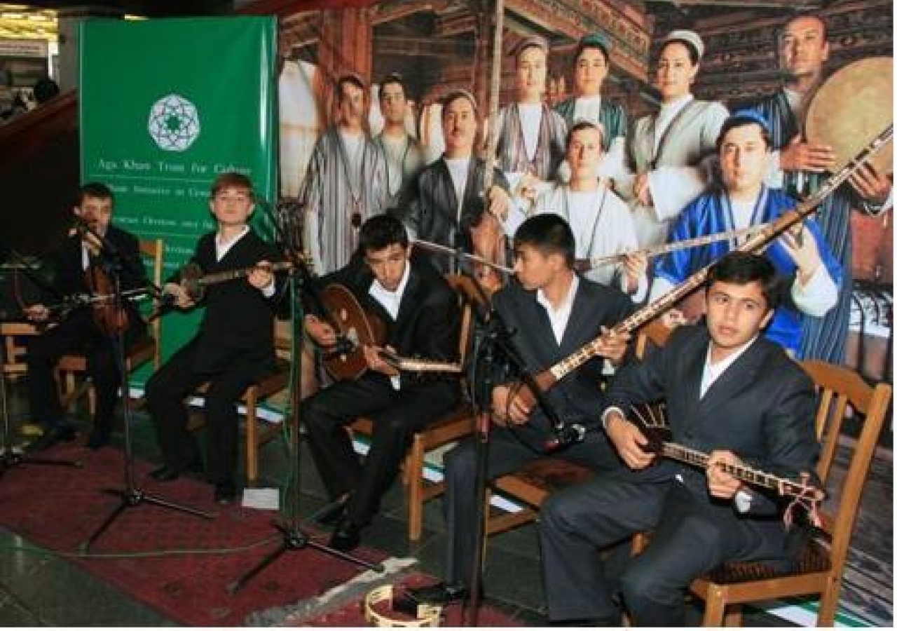 Students from the Khunar Talent Centre in Khujand, Tajikistan perform traditional Tajik music. The Centre is one of many ustod-shagird (master-apprentice) academies sponsored by the Aga Khan Music Initiative in Central Asia.     