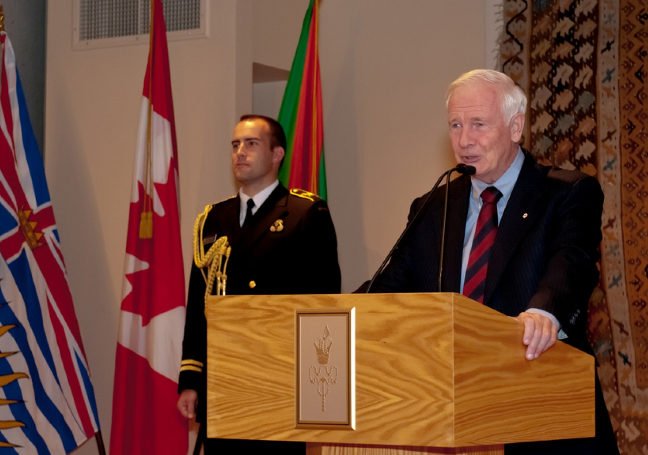 His Excellency the Right Honourable David Johnston, Governor General of Canada delivers the keynote address before the Canadian Club of Vancouver at a luncheon hosted at the Ismaili Centre, Burnaby.