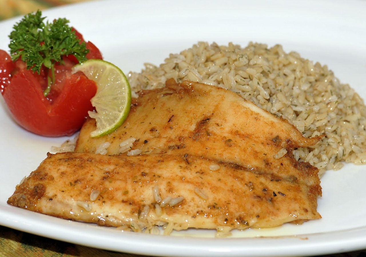 Pan fried tilapia with brown rice