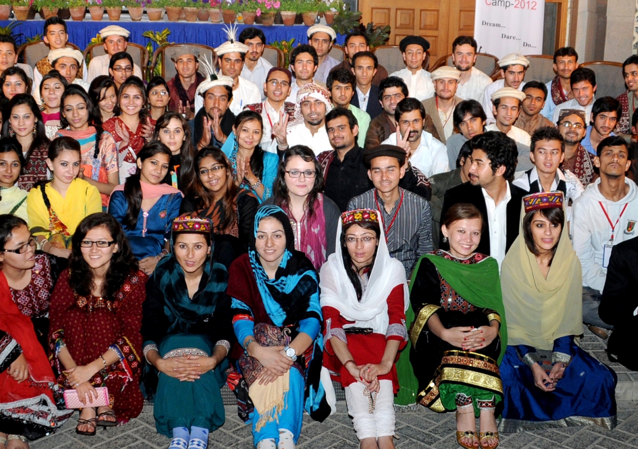 Participants at National Youth Camp 2012 in Karachi come together for a group photograph.