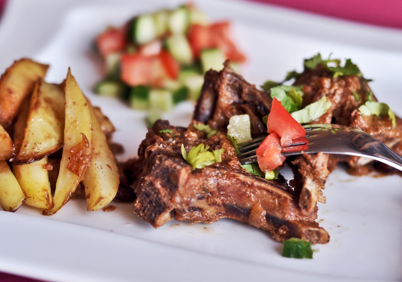 Lamb chops in pan asian sauce