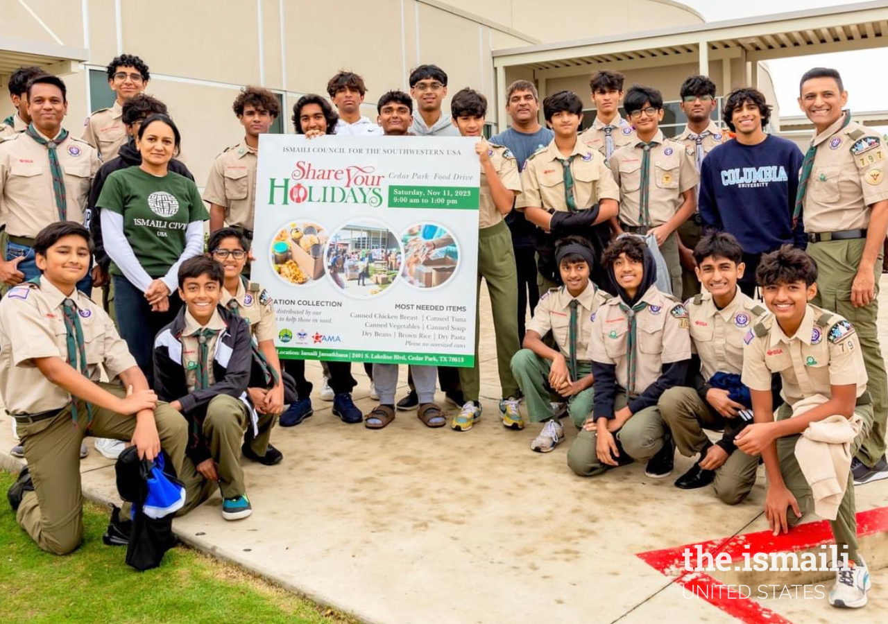 Boy Scout Troop 797 supporting the Share You Holiday Food Drive at the Ismaili Jamatkhana, Austin. 