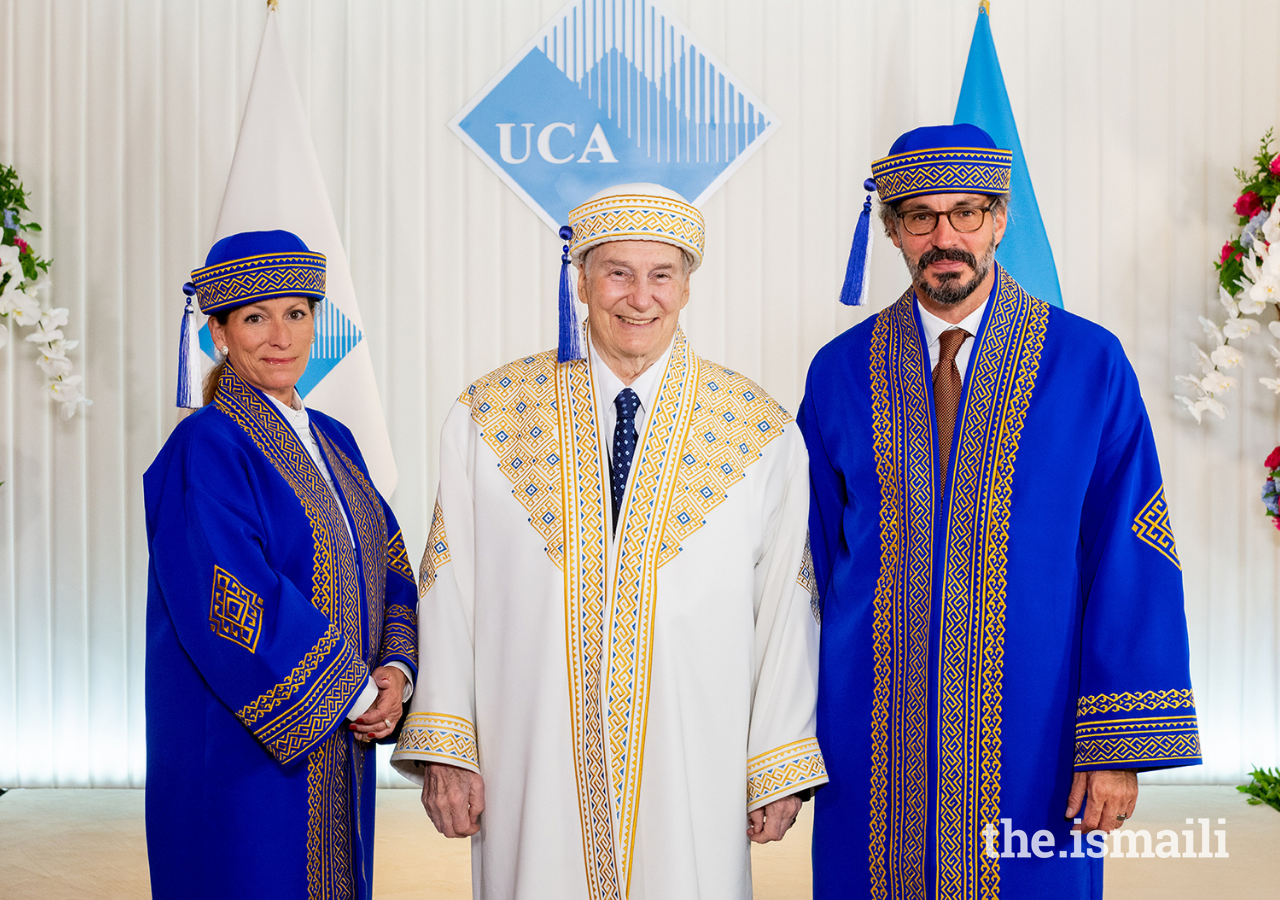 Mawlana Hazar Imam, Chancellor of the University of Central Asia, with Princess Zahra and Prince Rahim, members of the Board of Trustees.