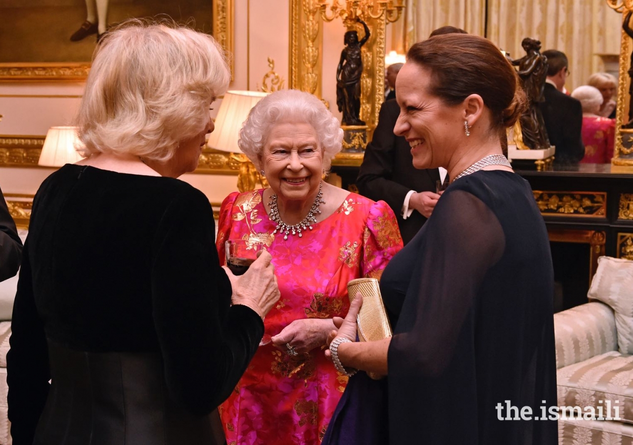 Her Majesty the Queen, Her Royal Highness the Duchess of Cornwall and Princess Zahra share a light moment at a dinner hosted by Her Majesty at Windsor Castle.